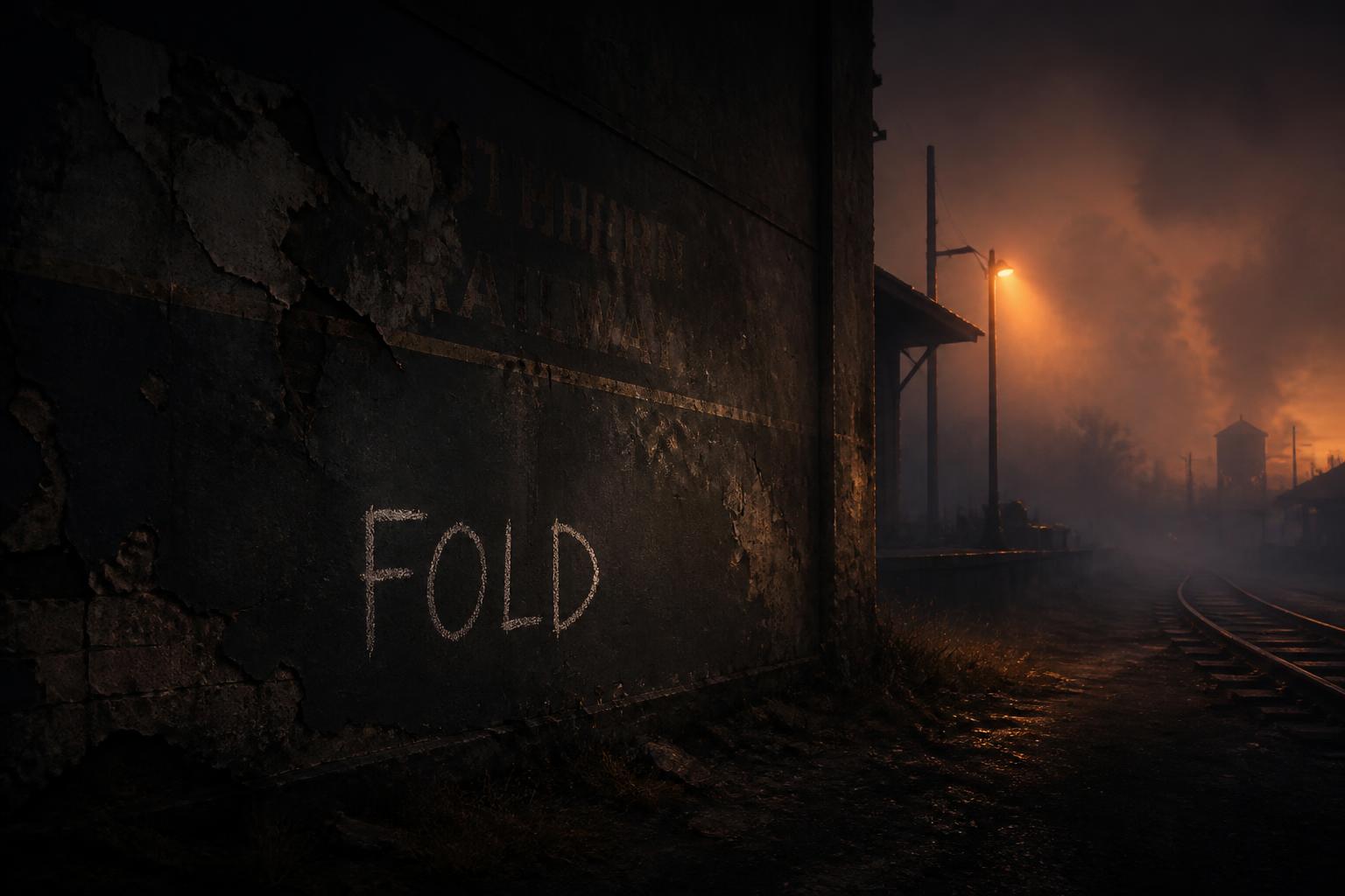 The word FOLD chalked along the rail yard wall in Lockvale